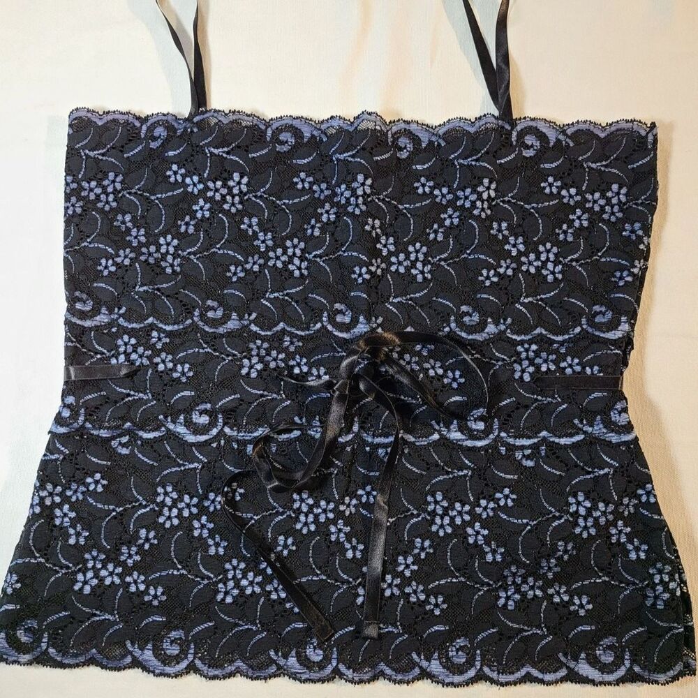 Karen Kane Lace Corset Top M Black Blue Floral Lined Boho Romantic